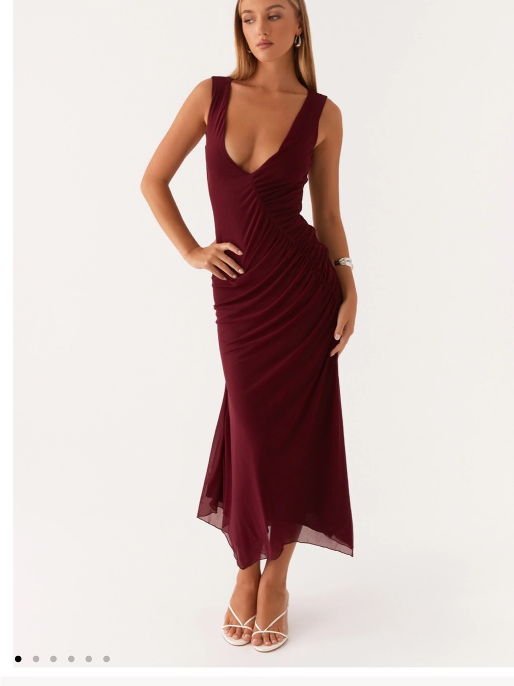 Peppermayo Sleeveless Deep V Midi Dress in Wine